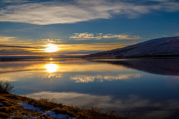 Autumn evening corners of Lake Myvatn in the north of Iceland
