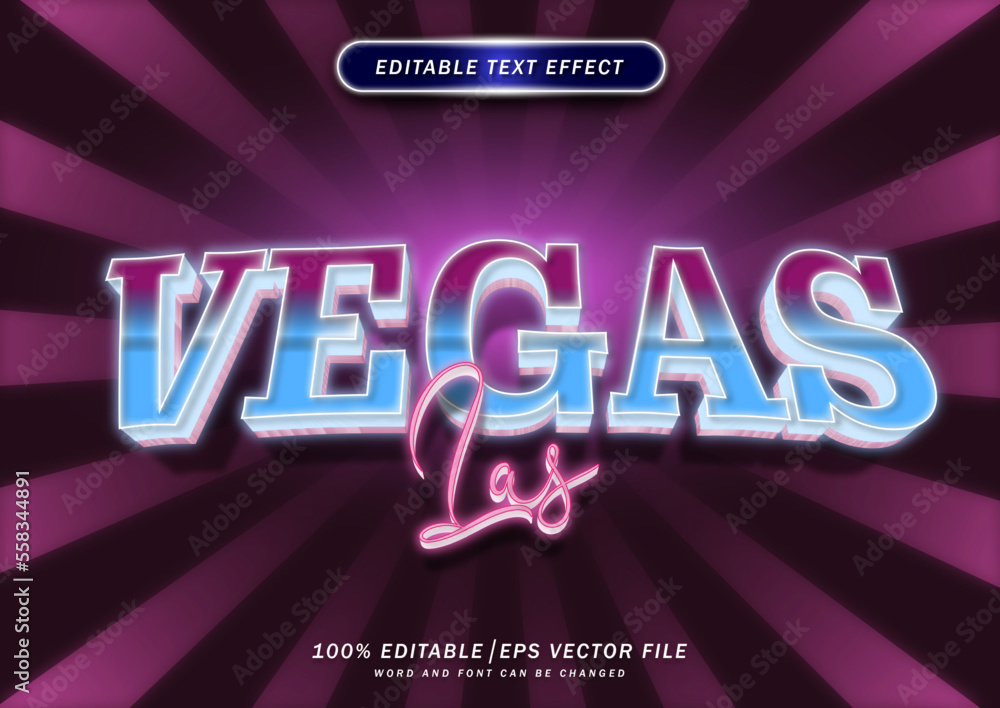Poster 3d luxury las vegas text effect. neon font style editable. mockup text effect..