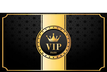 black and gold label with ribbon, luxury gold and black exclusive premium vip card for club members only, vip pass casino cadr, vip invitation - obrazy, fototapety, plakaty