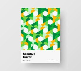 Amazing magazine cover vector design template. Creative mosaic hexagons leaflet concept.