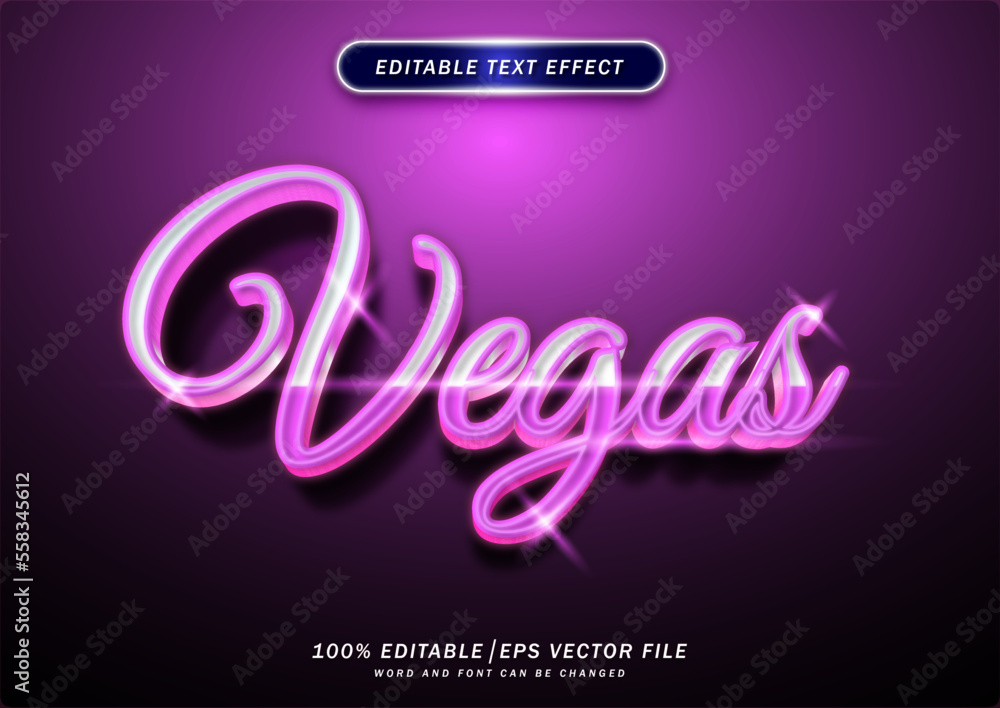 Poster 3d Luxury Las Vegas text effect. Neon Font style Editable. mockup text effect..