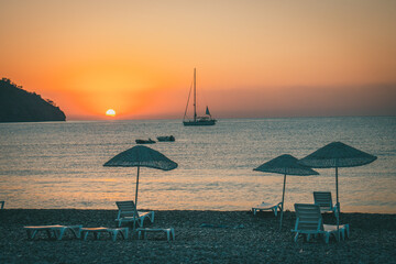 Summer landscape with sun and sea in Turkey