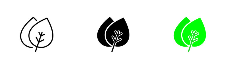 Leaf line icon. Care for environment, nature, eco friendly, zero waste lifestyle, save the planet, clean, herbal. Ecology concept. Vector icon in line, black and colorful style on white background