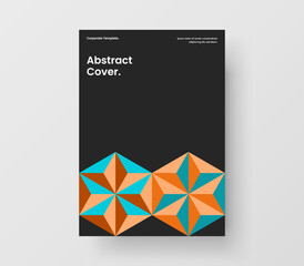 Vivid mosaic hexagons journal cover concept. Fresh booklet vector design illustration.