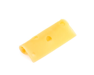 Cheese slices isolated on white background.