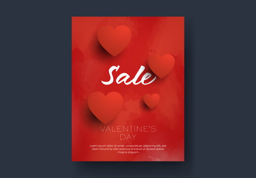 Valentine Day Sale Poster Template with Watercolor Background