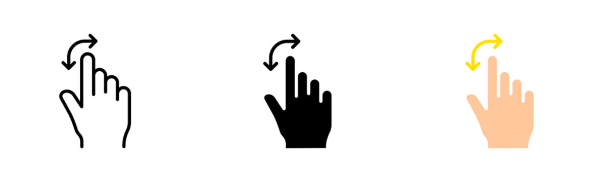 Click set icon. Tap, Index finger, zoom, tapping, sliding, 3d object modeling, touch, cursor, arrow, sensor, watch. Pressing concept. Vector icon in line, black and colorful style on white background