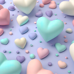Obraz premium Love creative Valentine's Day flat lay heart shaped balloons. Pastel colors balloons as a gift on soft purple background. Illustration. Generative AI.