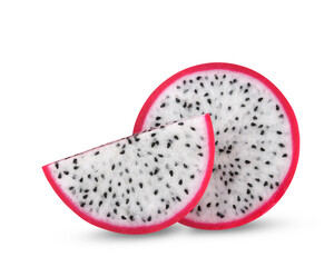 Dragon fruit slices isolated on white background