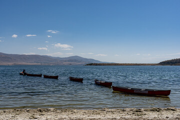  Chain of boats on Lake Sevan