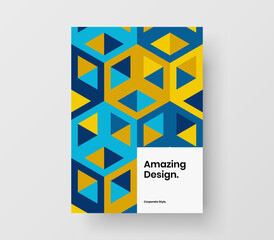 Creative geometric pattern flyer concept. Multicolored magazine cover A4 vector design template.