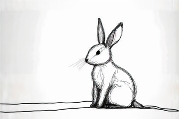 a black and white drawing of a rabbit on a white background with a black line drawing of a rabbit on the right side of the image, and a black line drawing of the rabbit on the left.