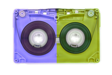 two color old audio cassette tape open