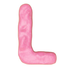L letter logo design from plasticine isolated. pink L clay toy icon template elements concept, 3d illustration render