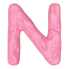 N letter logo design from plasticine isolated. pink N clay toy icon template elements concept, 3d illustration render