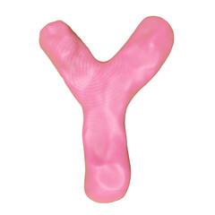 Y letter logo design from plasticine isolated. pink Y clay toy icon template elements concept, 3d illustration render