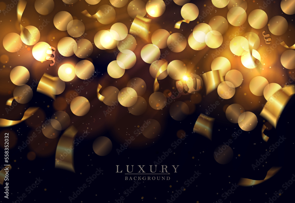 Canvas Prints circles and ribbons in golden color with a bright flash on a black background.