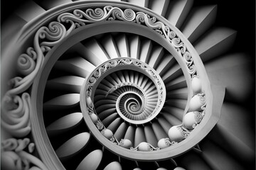 a black and white photo of a spiral design in a spiral design, with the center section of the spiral section showing the top part of the spirals and the bottom part of the.