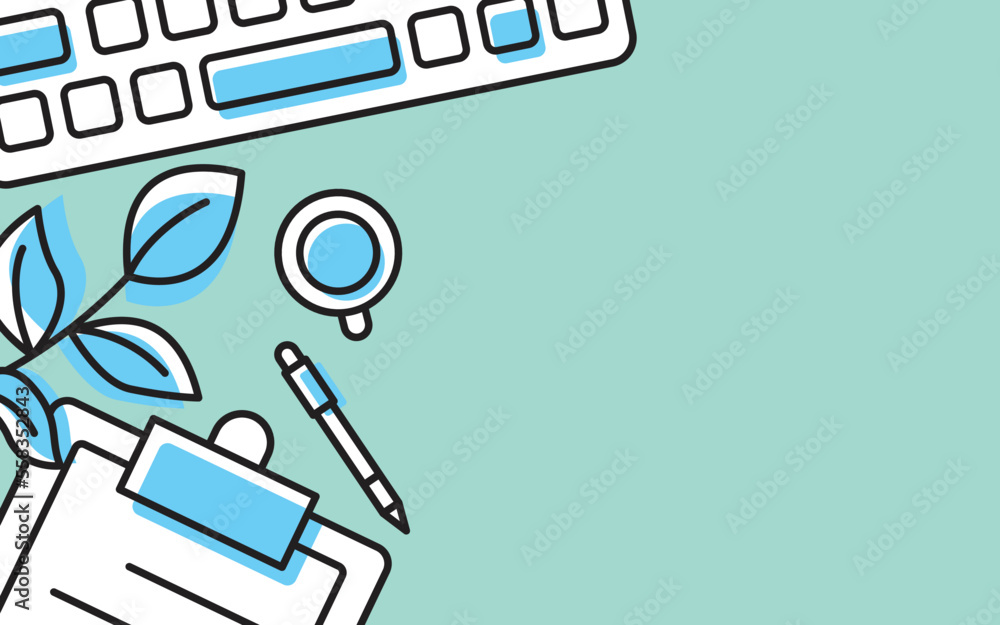 Poster editable office workspace vector background with modern style usable for website page