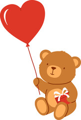 Cute bear with gift box and red balloon