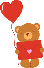 Obraz premium Cute bear caring love letter and red heart balloon
