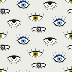 Fashion Eyes doodle vector seamless pattern