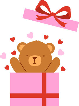 Cute bear in pink gift box;