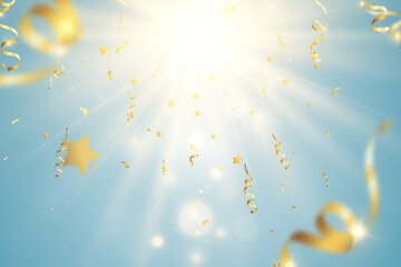 Illustration of falling confetti on a transparent background.
