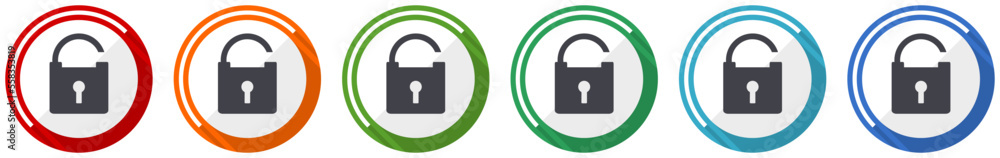 Poster Padlock, security icon set, flat design vector illustration in 6 colors options for webdesign and mobile applications