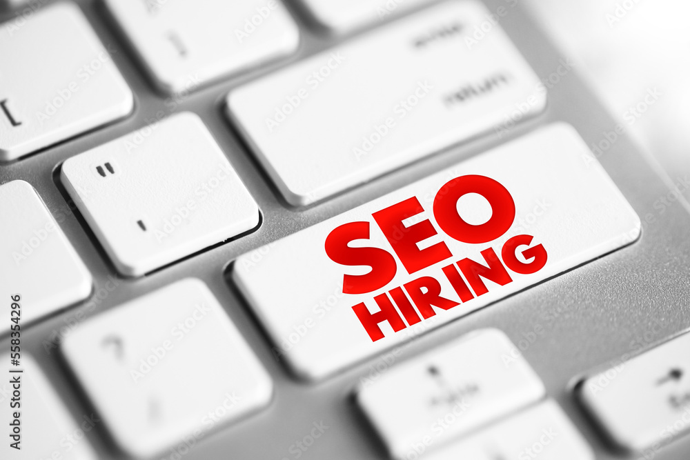 Poster seo hiring text button on keyboard, concept background