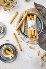 Bread sticks with sesame seeds.