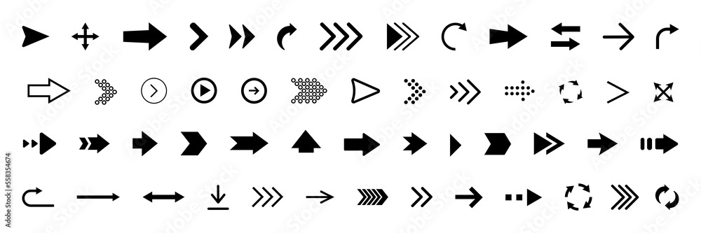 Aufkleber Arrow icons in black. Arrow buttons collection. Set of app black arrow. Vector illustration
