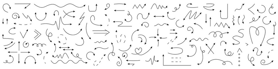 Black arrows drawing collection. Set of doodle arrow icons. Vector illustration