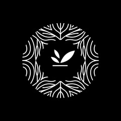 leaf logo vector design, abstract art wood grain in black and white colors