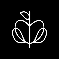 abstract art fruit, apple and leaf logo vector design in black and white colors