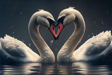 heart shape swans in love Generative AI