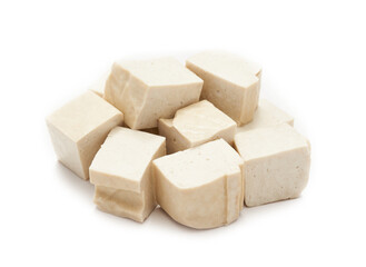 pile of white cube Tofu isolated on white background. fresh white cube tofu isolated on background. heap of white cube tofu isolated on background 