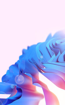 Modern abstract wallpaper with wavy pink and blue layers and folds. Background of fashion, cosmetology, medicine. Virtual rose petals 3D illustration