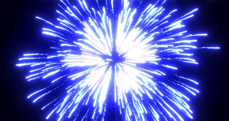 Abstract background of bright blue glowing shiny bright beautiful festive fireworks salute