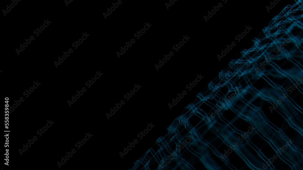 Poster Digital path with linear connections. Molecular interweaving of lines. Technological connections of space and time. The concept of leaders in the technological world. 3D visualization.