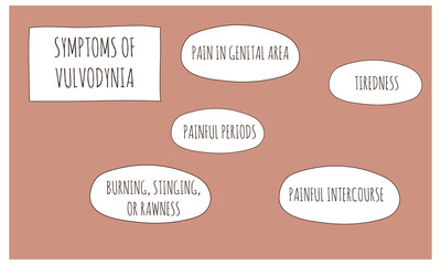 symptoms of vulvodynia.  Vector illustration for medical journal or brochure. 