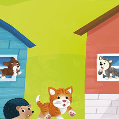Obraz na płótnie Canvas cartoon farm ranch animals houses illustration