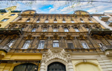 Budapest, Hungary. Front view of beautiful old building in the city center	
