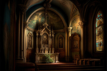 Fototapeta na wymiar Kirche Altar und Innenraum, ai generated