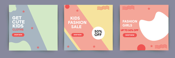 Kids sale banner. Kids fashion social media cover templates
