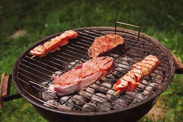 barbecue on the lawn on a summer day