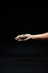 crystal, black background, handheld, decoration, nature, object