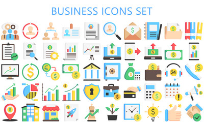 Business and finance multi color icons set. contain diagram, idea, money, marketing, strategy, and more. vector EPS 10 ready convert to SVG. use for modern concept, UI or UX kit, web and app.
