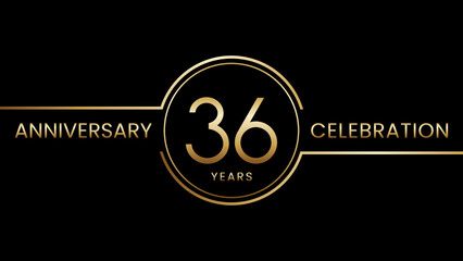 36th anniversary. Anniversary template design with golden text and ring. Logo Vector Template