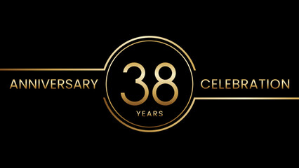 38th anniversary. Anniversary template design with golden text and ring. Logo Vector Template